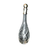 Carved crystal decanter - slender modernist shape with silver metal collar and cap
