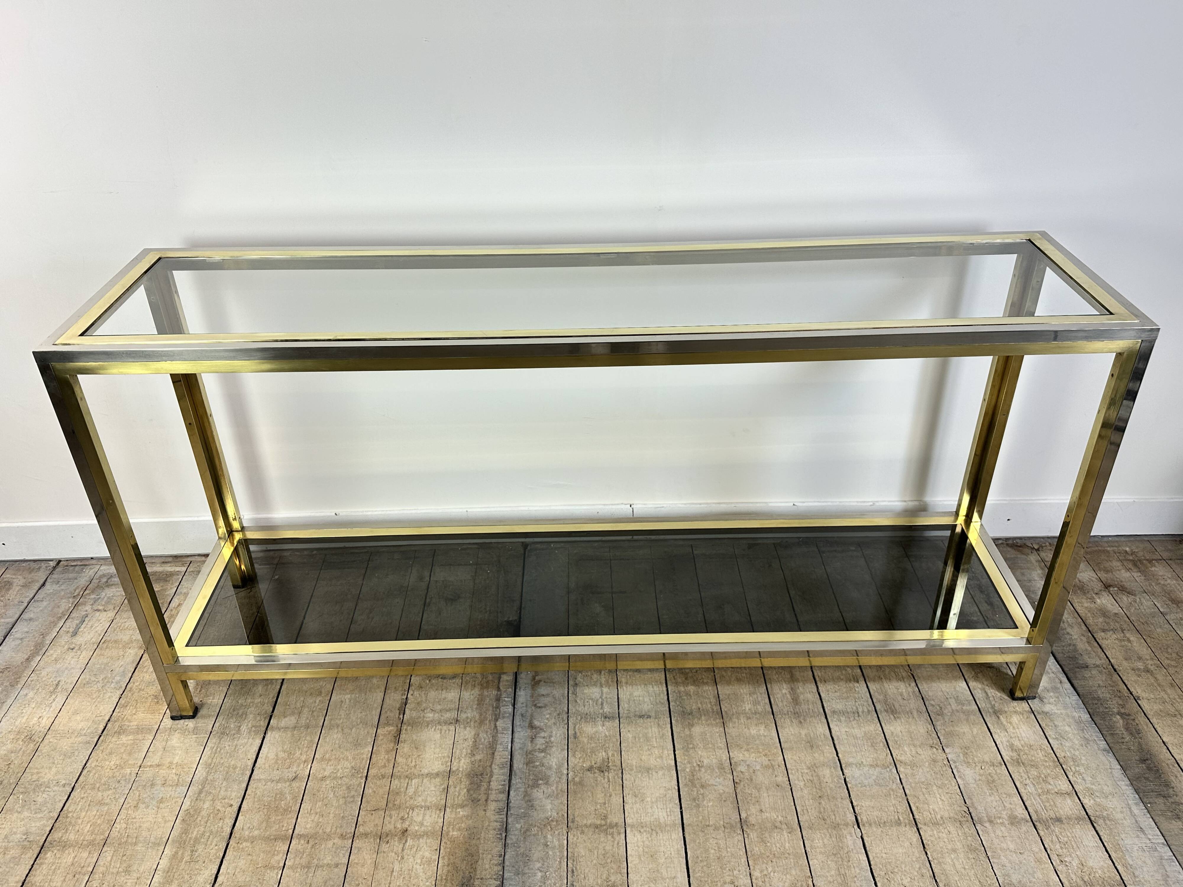 Console italienne en métal chromé et laiton doré 1970's