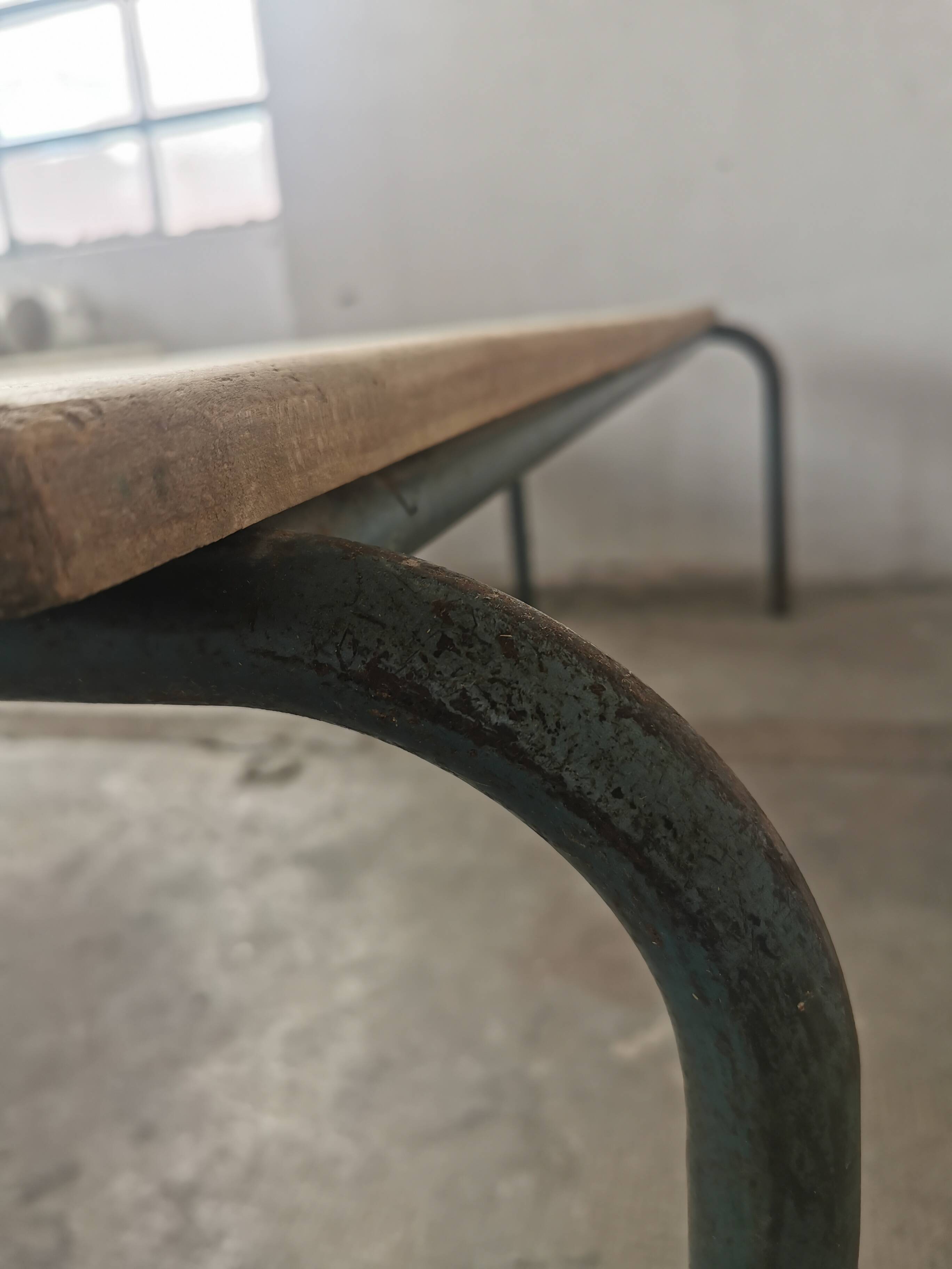 Pair of vintage metal and wood school benches