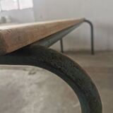 Pair of vintage metal and wood school benches