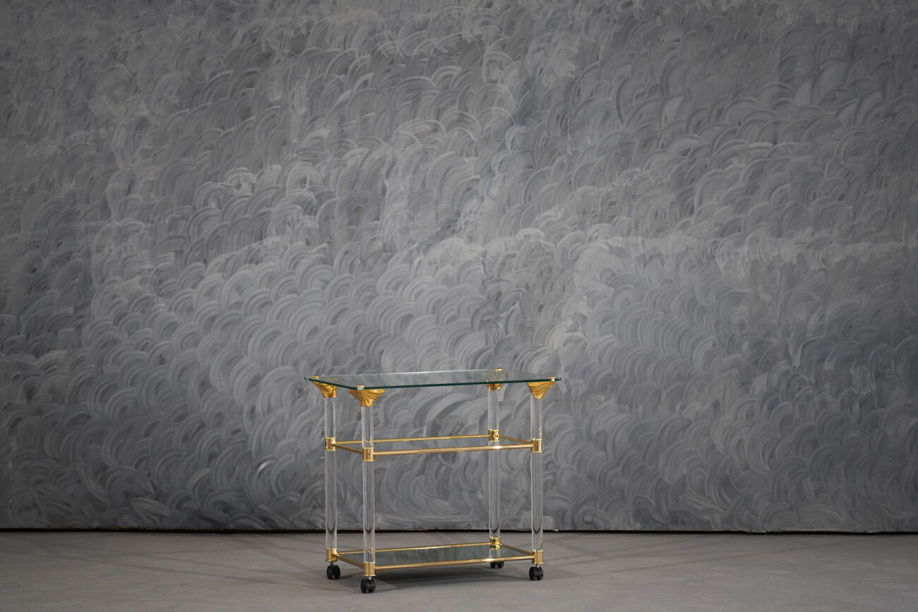 Vintage brass and lucite serving trolley, France 1960s