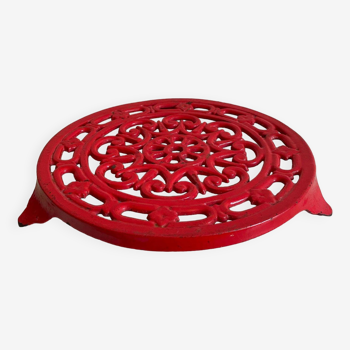 Vintage red Decotec enameled cast iron trivet