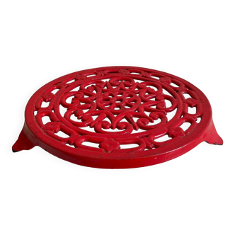 Vintage red Decotec enameled cast iron trivet