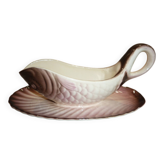 Hand-decorated Longwy sauce boat