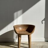 Quadripod chair with round seat and small back in natural monoxyl mango wood