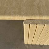 Large designer coffee table in travertine, eye shape, Roche Bobois edition from the 80s