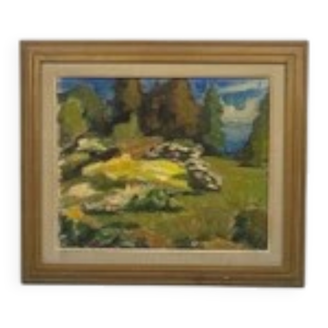 Mid-Century Oil on Canvas “Äng” by Bernhard Önstad, Signed & Framed 60x51cm