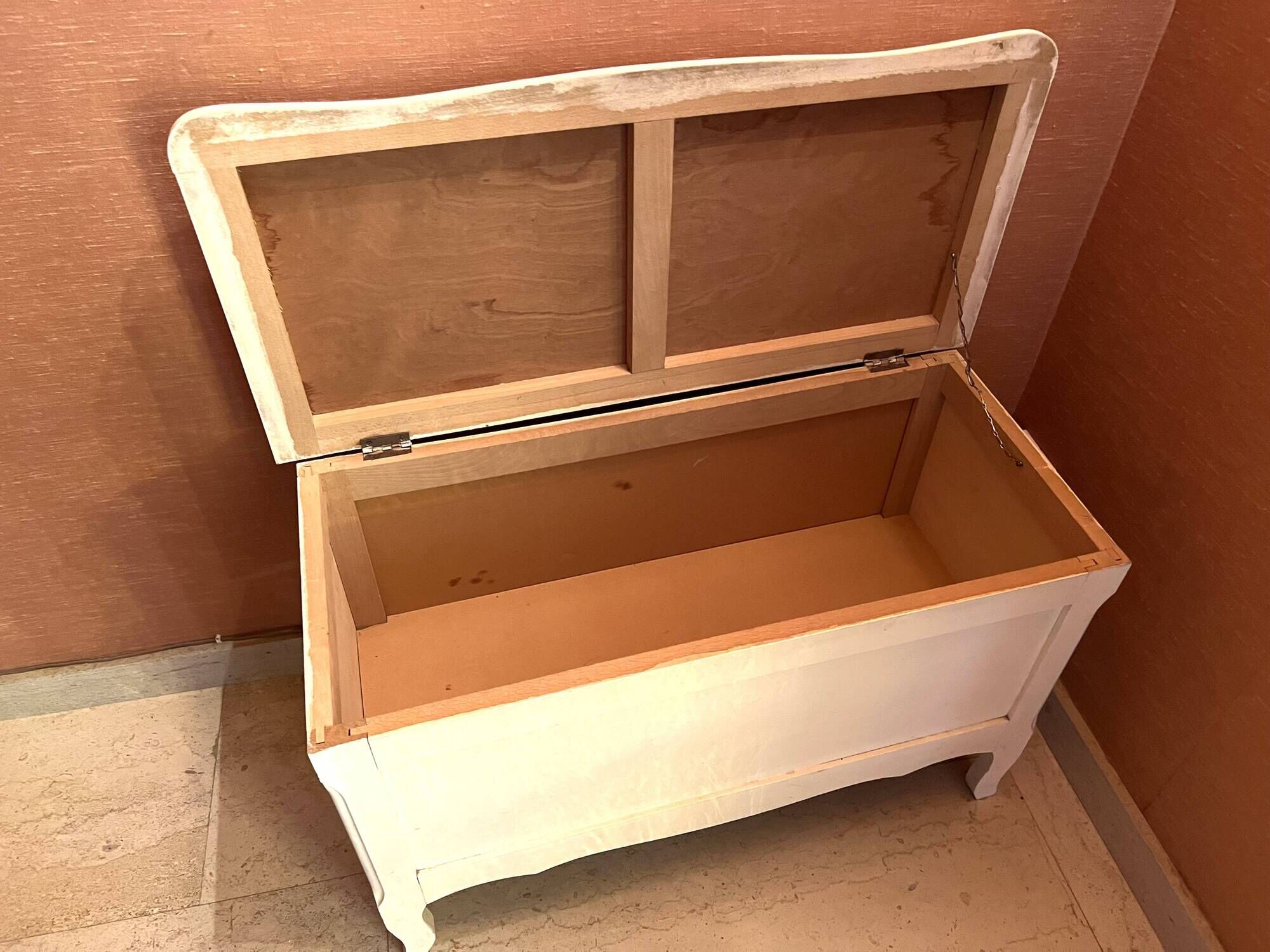 Vintage white wooden toy chest, children's storage or decorative bench