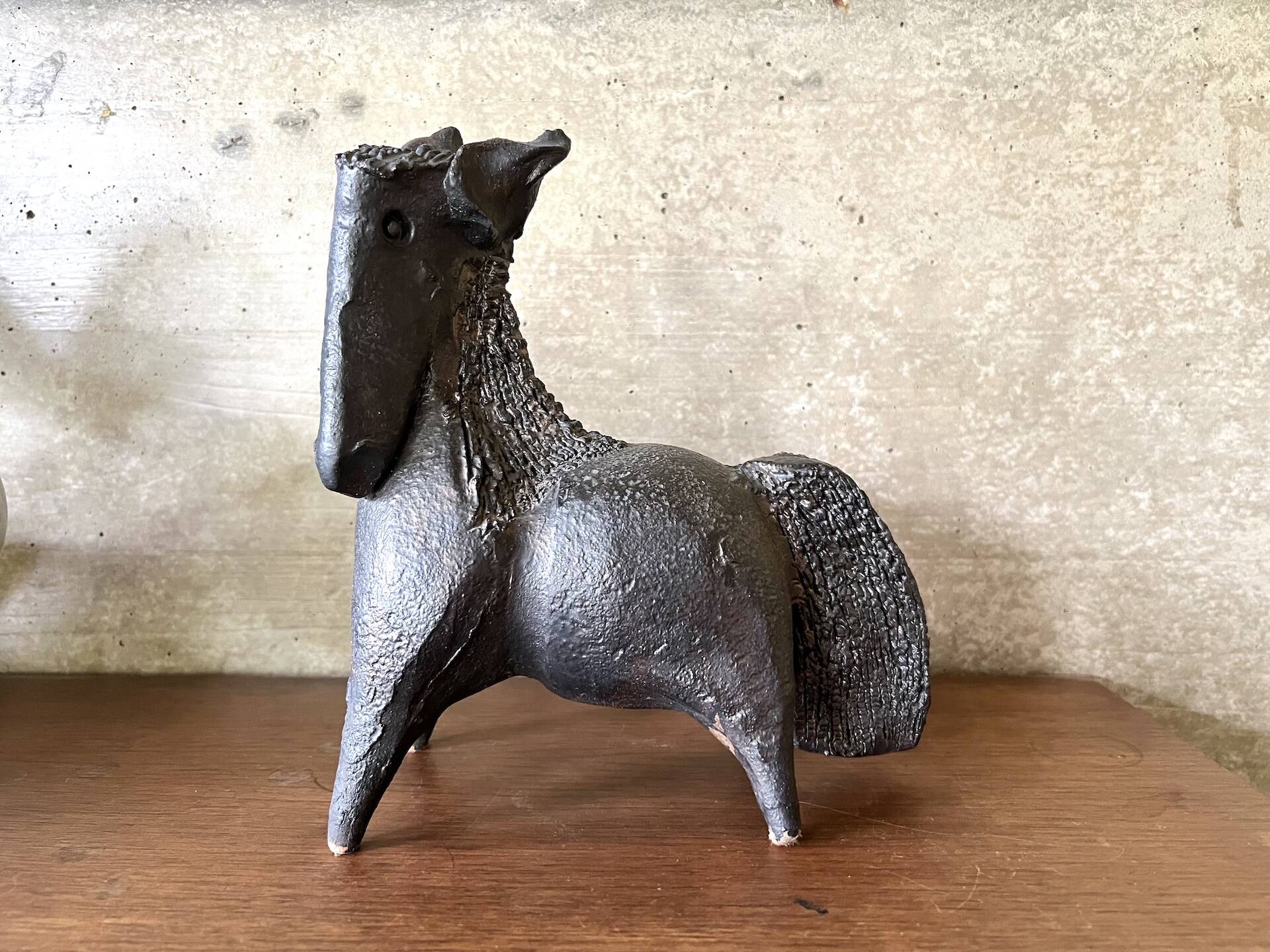 Black glazed ceramic sculpture signed Pouchain – Circa 1960
