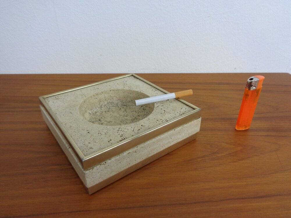 Travertine & Brass Ashtray by Fratelli Mannelli, Italy, 1970s