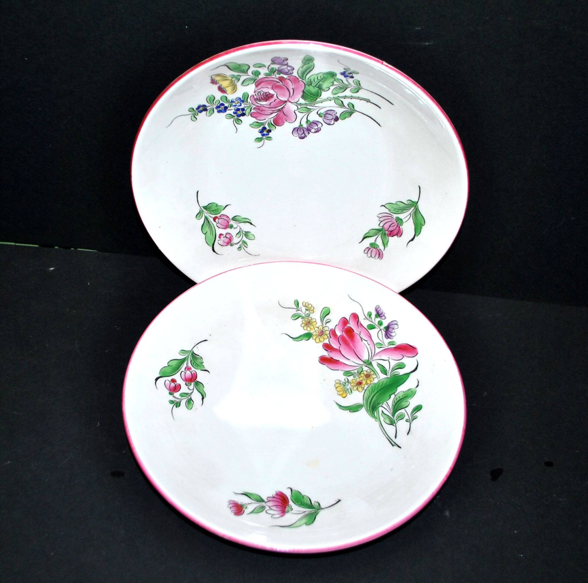 Set of 2 Lunéville earthenware lentil plates with floral decor, Street lamp 17cm