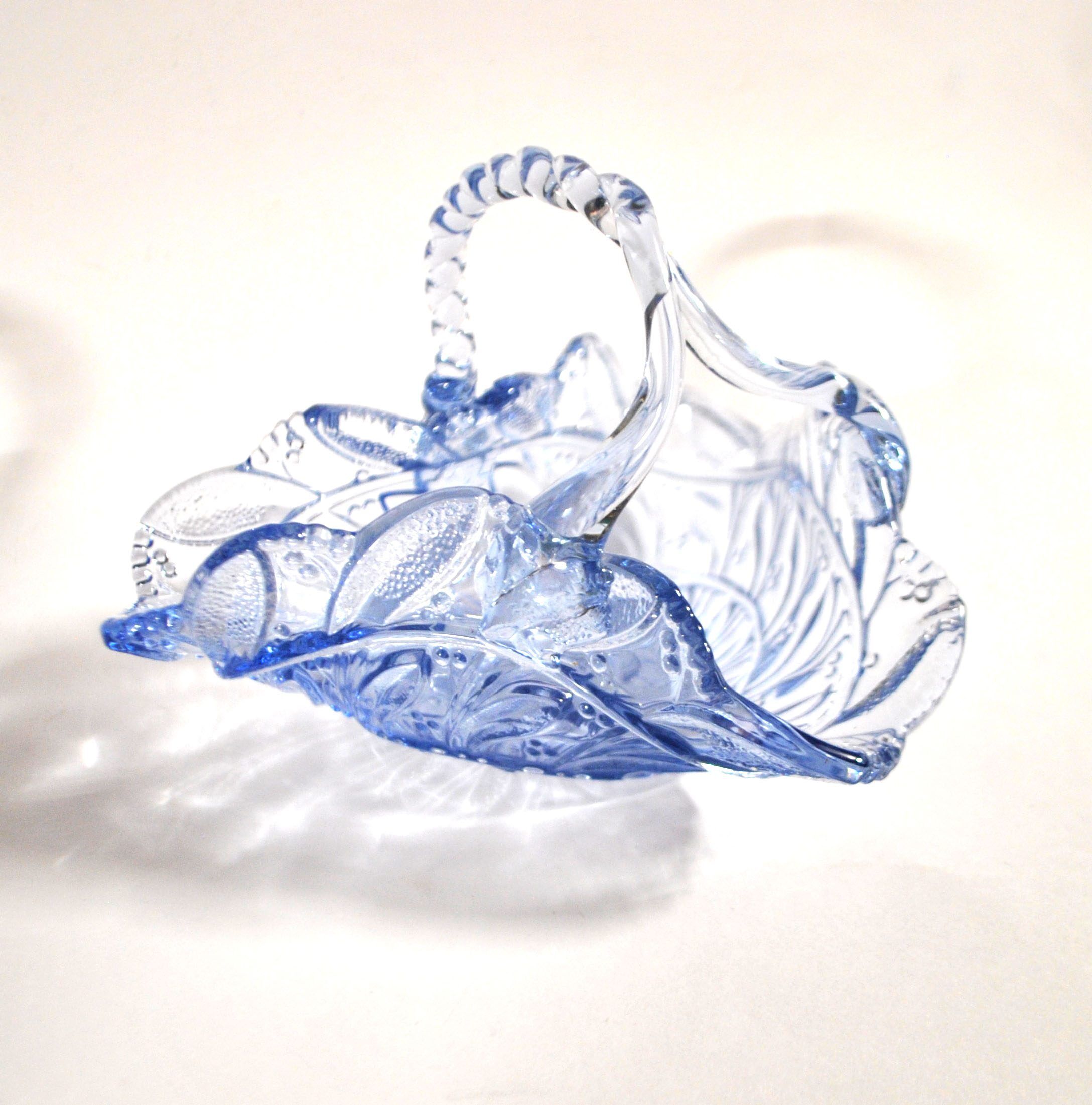 Blue pressed-moulded glass basket dish Meisenthal? Ashtray 1920
