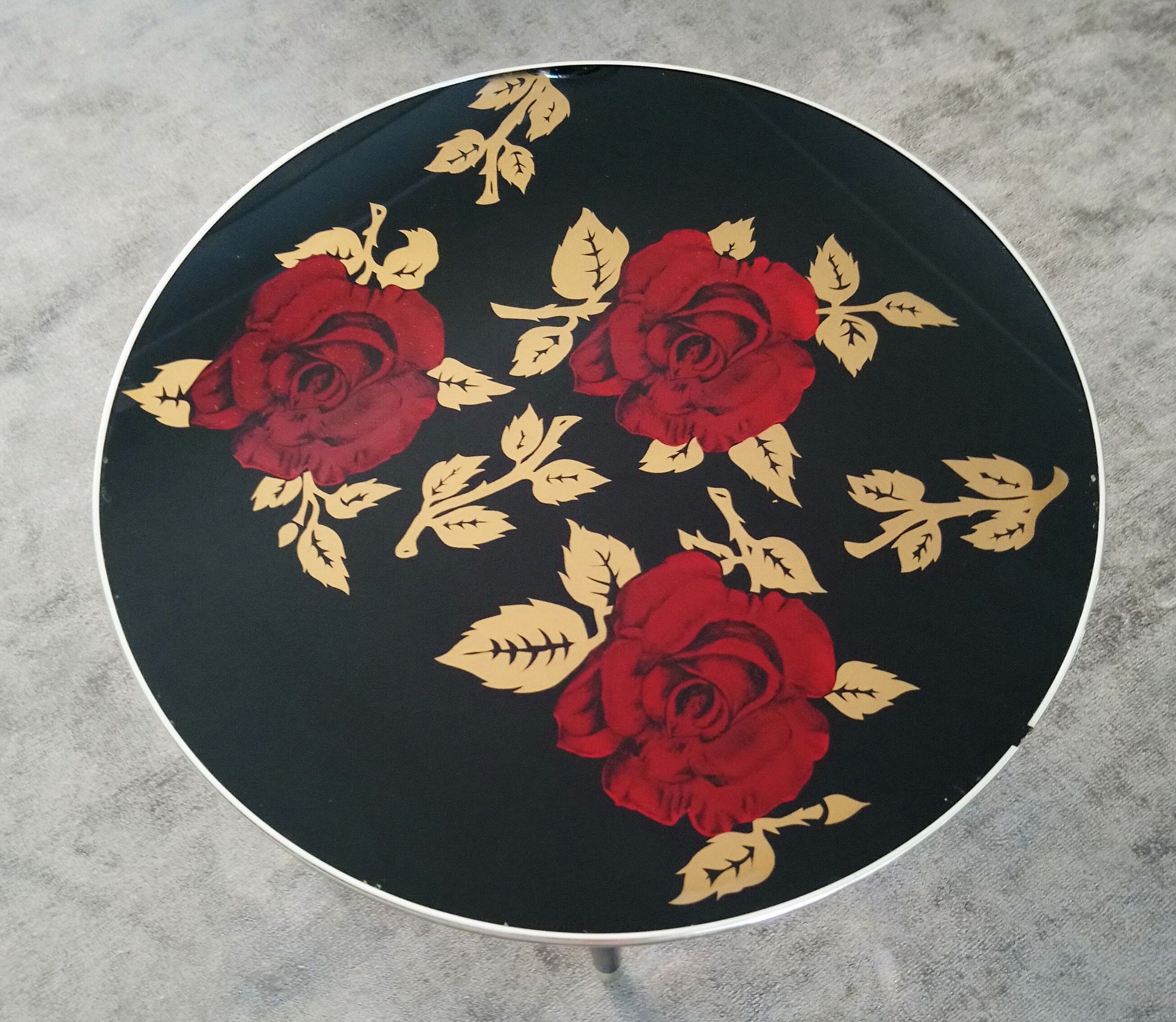 Red rose glass table of the 60s
