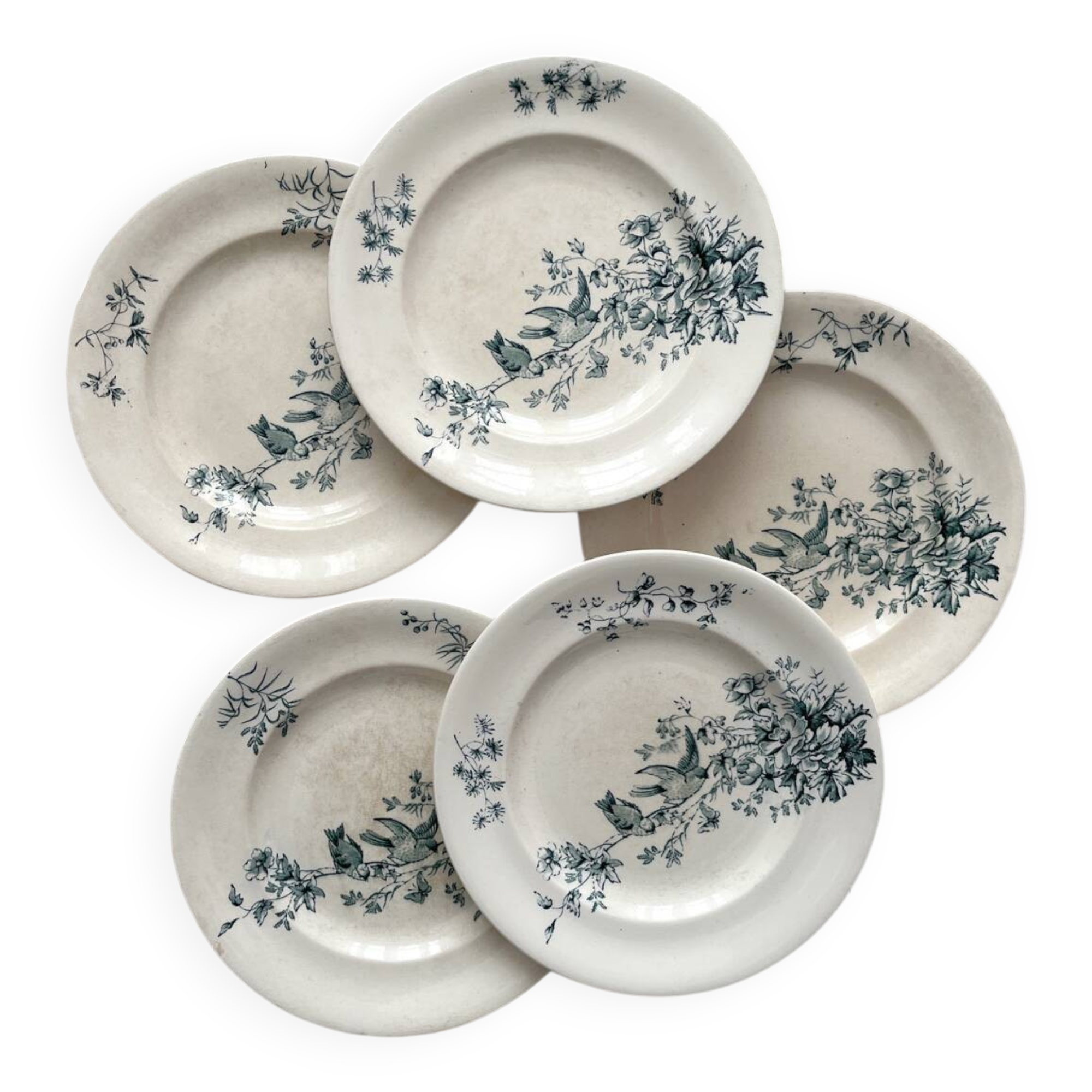 5 “Mignon” Longwy ironstone flat plates