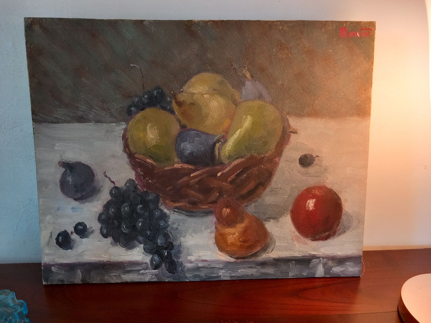Still life painting with fruit basket
