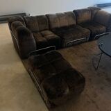Modular corner sofa in brown fabric and metal