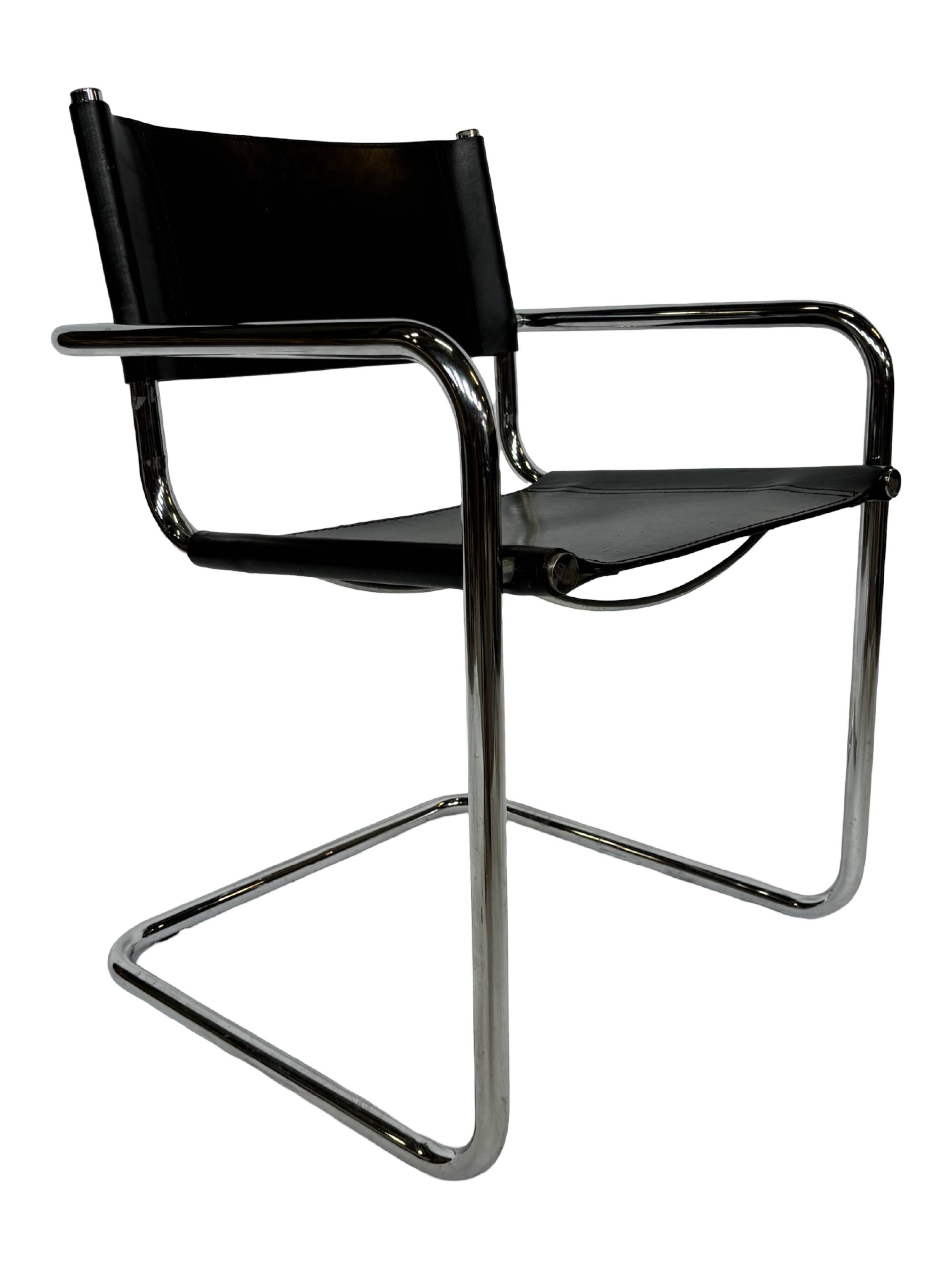 Ensemble vintage de 6 chaises à structure tubulaire Mart Stam design cuir