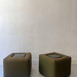 Pair of cinna bedside tables in foam and smoked plexiglass, ligne roset 1970