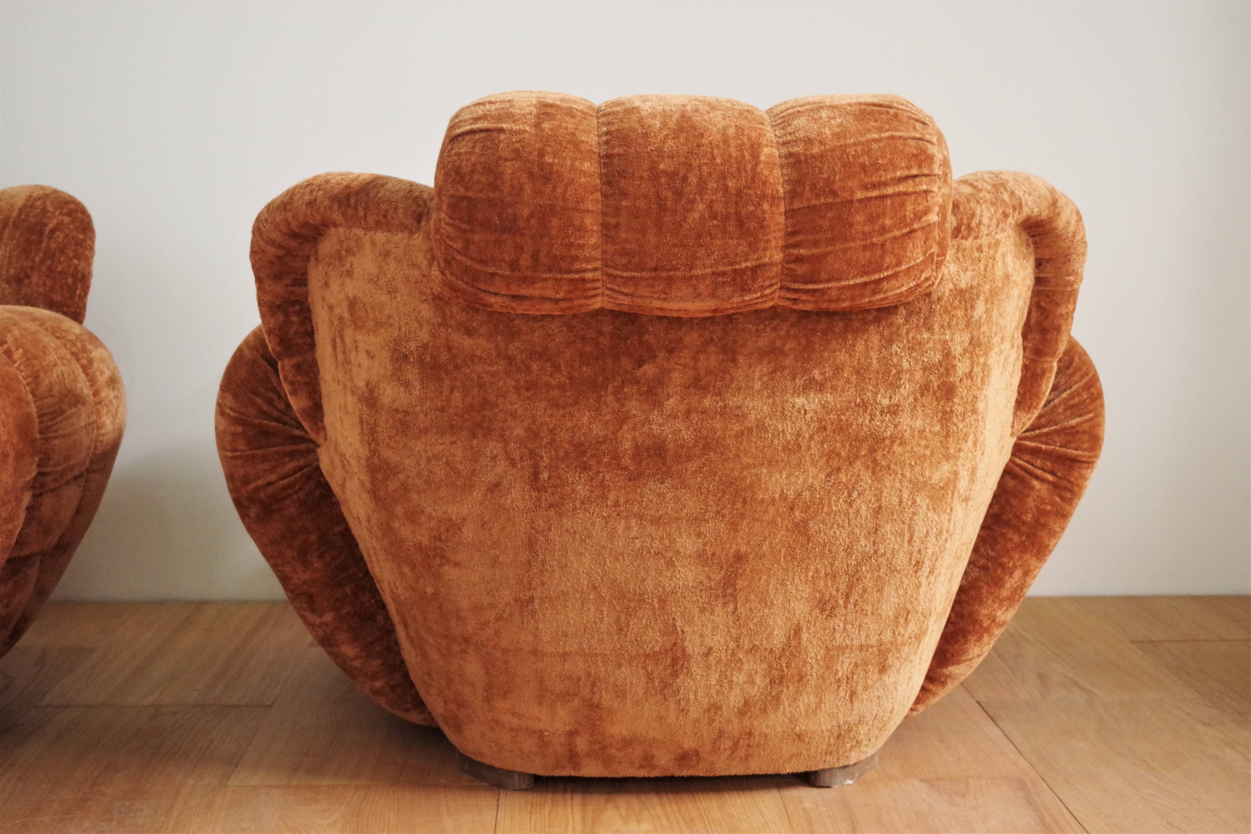 Velvet armchairs and sofa, 1970s, set of 3
