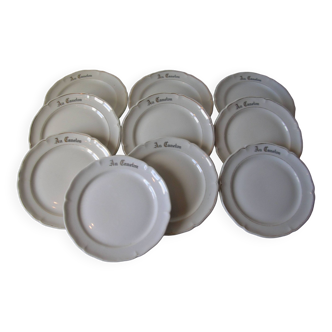 Lot de 10 anciennes assiettes personnalisées restaurant Au Caneton 19 cm