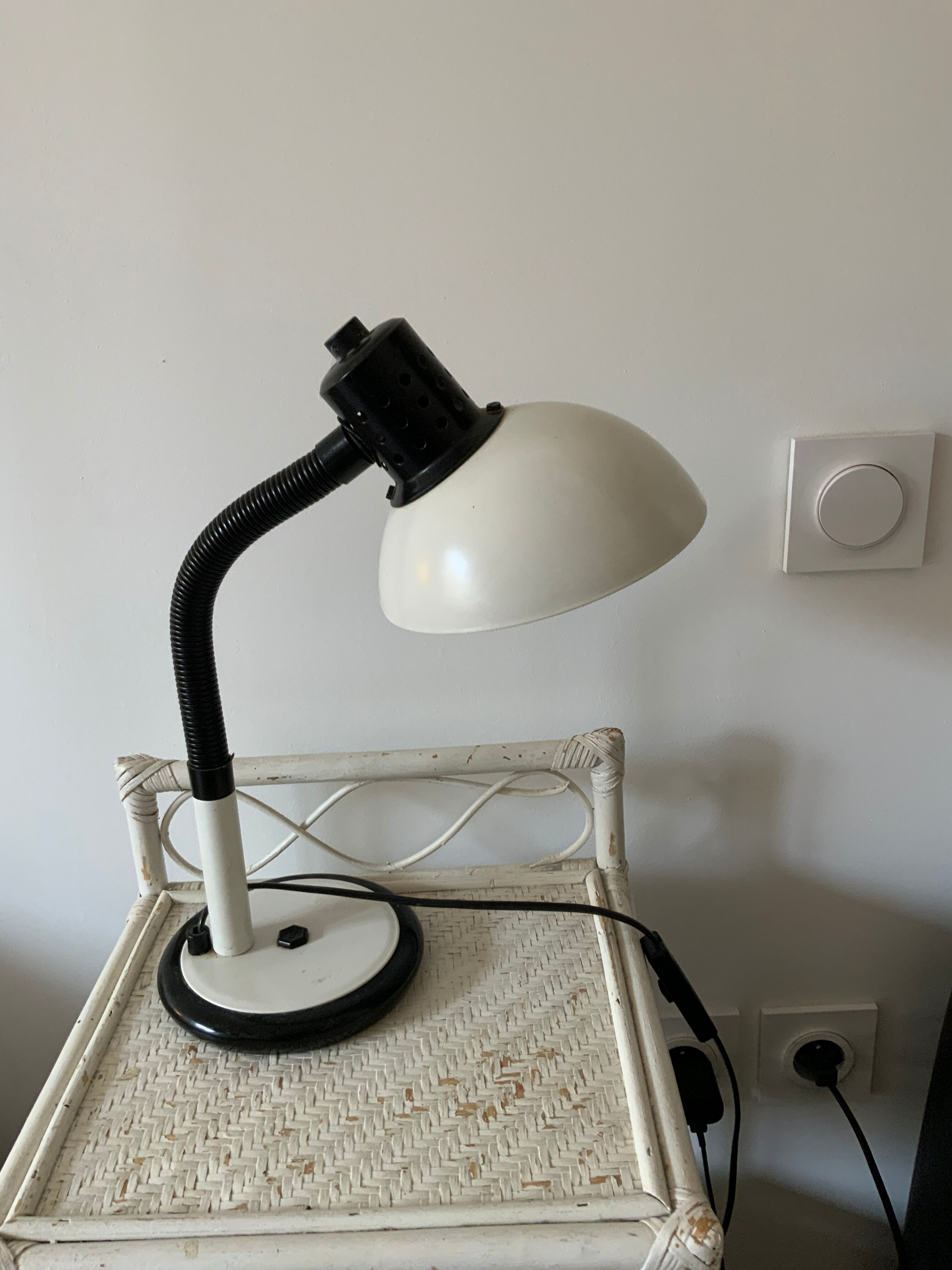 Vintage desk lamp aluminor made in france white and black metal and plastic