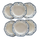 6 Longchamp France octagonal plates with blue lotus flower decorations