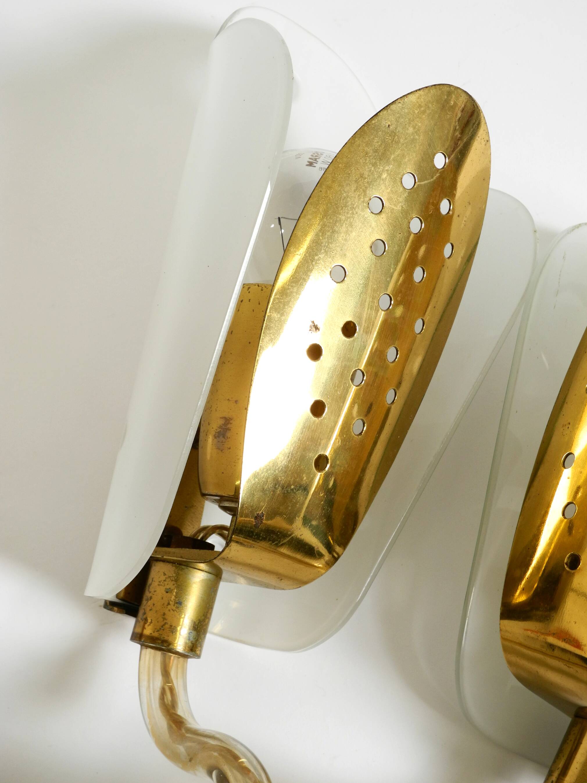 Beautiful large Mid Century Modern wall lamp made of brass and glass
