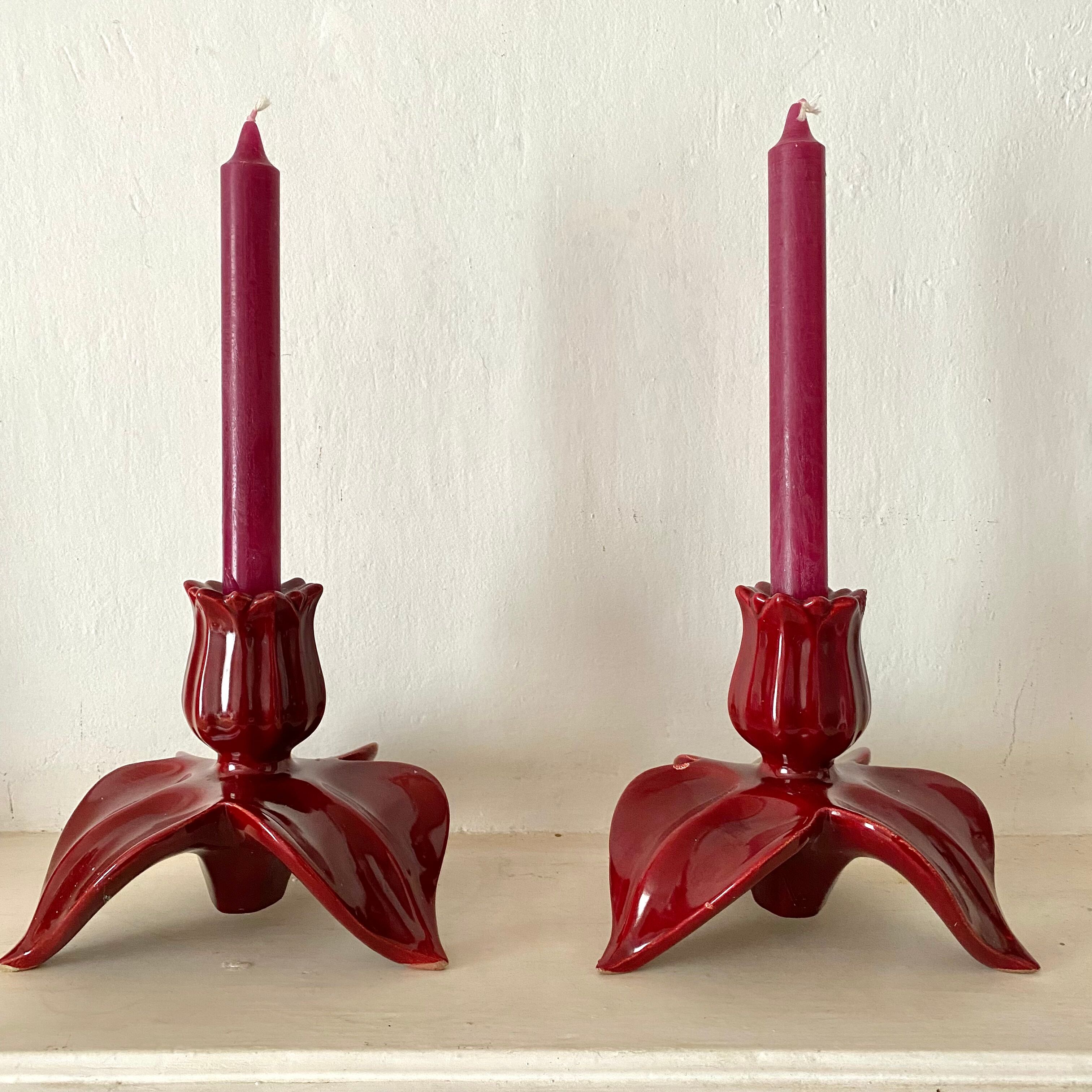 Pair of ceramic cab candlesticks