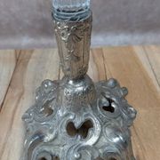 Vintage pressed glass tulip vase on silver-plated metal stand – centrepiece