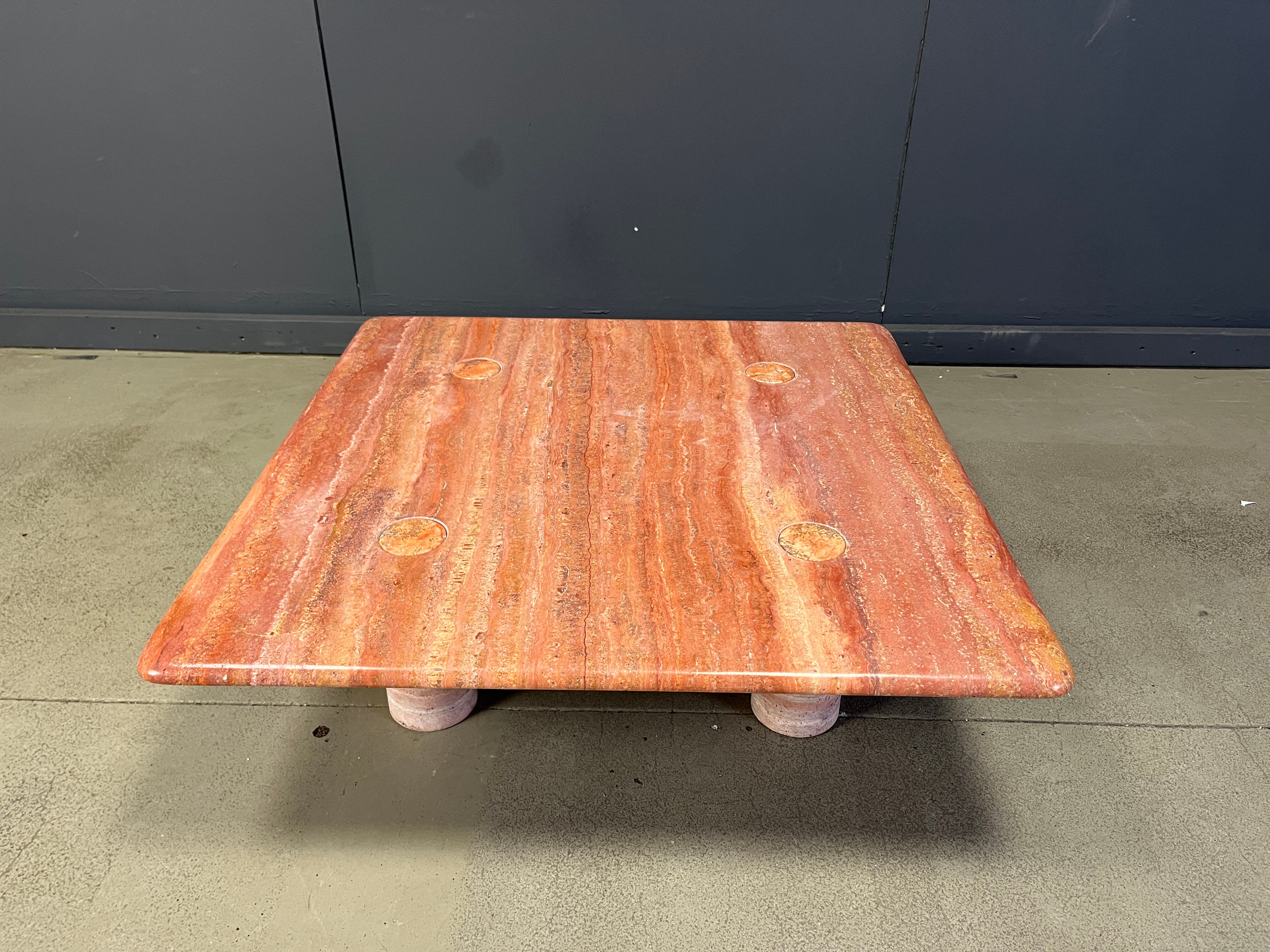 Angelo Mangiarotti red travertine coffee table for Up&Up, Italy