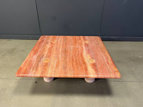 Table basse en travertin rouge d'Angelo Mangiarotti pour Up&Up, Italie