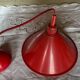 Vintage red enameled sheet metal pendants