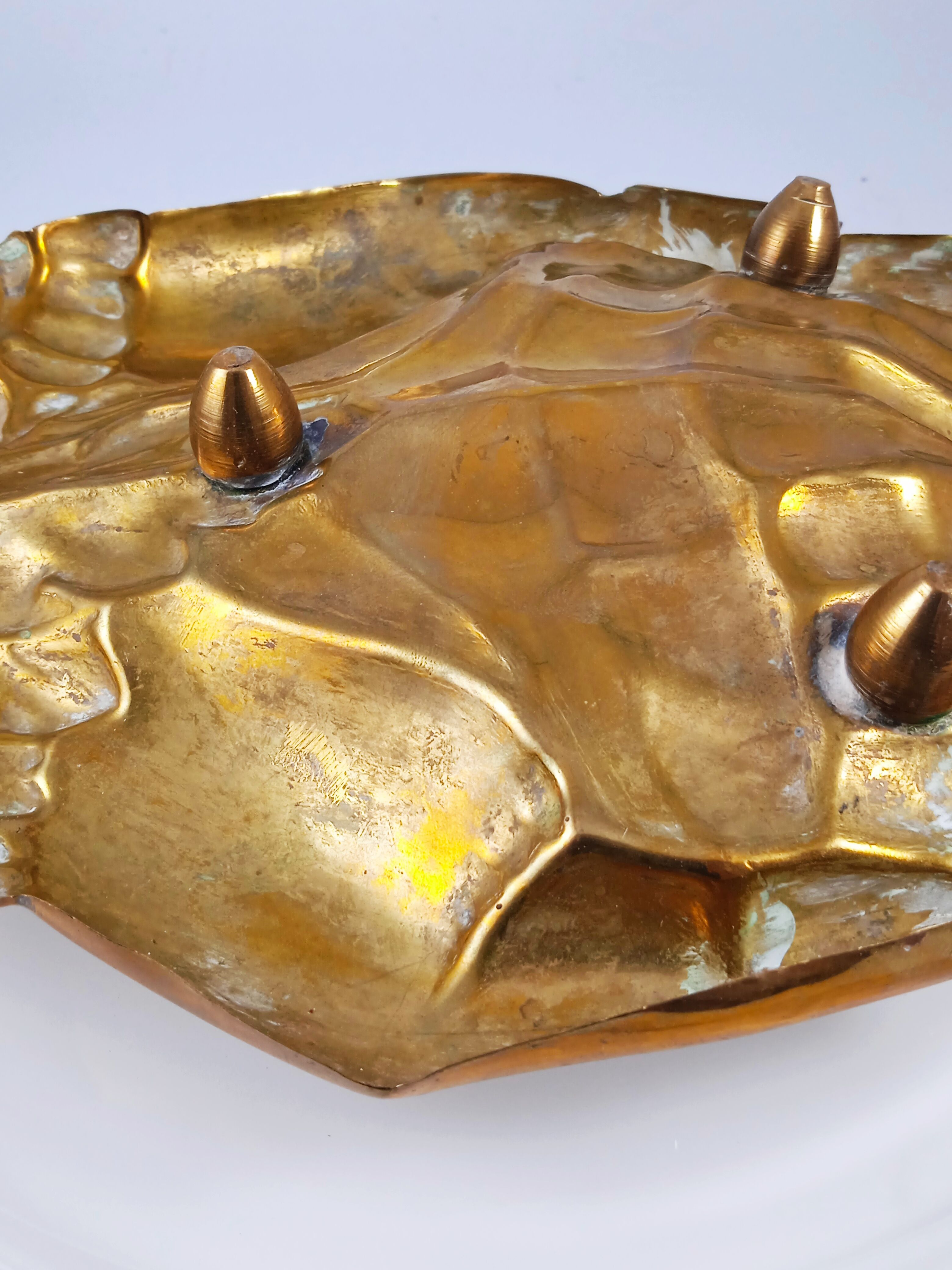 Antique hand-shaped brass soap holder
