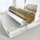 Console table by Charles Hollis Jones in lucite, brass, and glass, 1970.