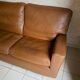 Vintage leather sofa 2 seater convertible caramel color