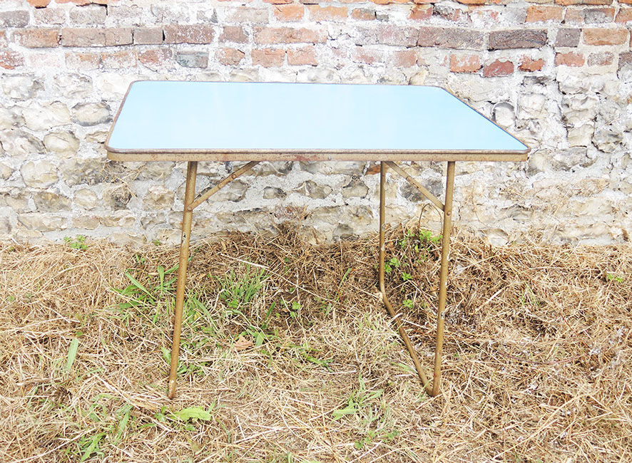 Old Foldable Camping Table Turquoise Blue