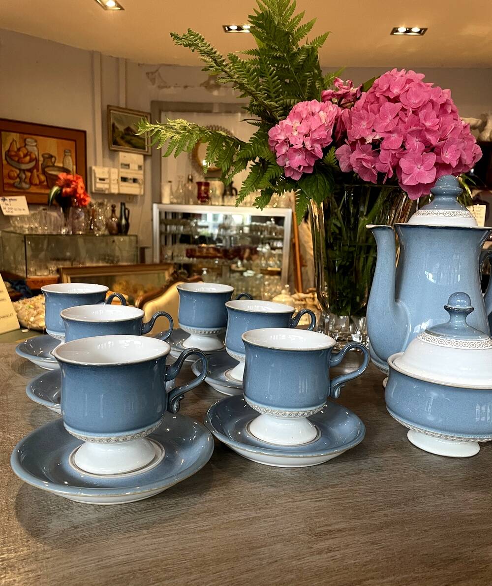 English stoneware tea service denby england 12 pale blue and white castille model