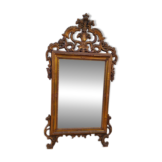 Old large Louis XV style mirror, stucco, wood, resin, beveled