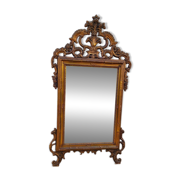 Old large Louis XV style mirror, stucco, wood, resin, beveled