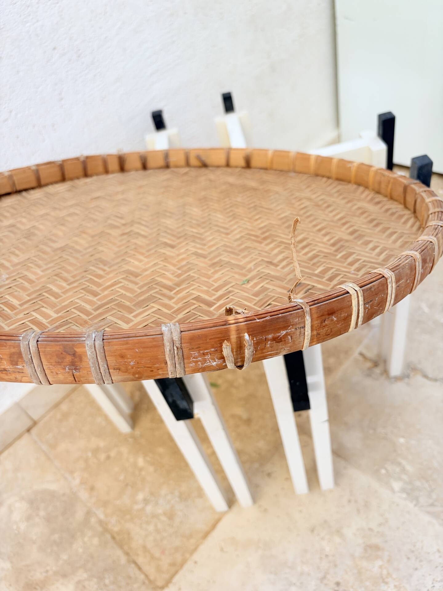 Vintage coffee table wood and rattan 1960