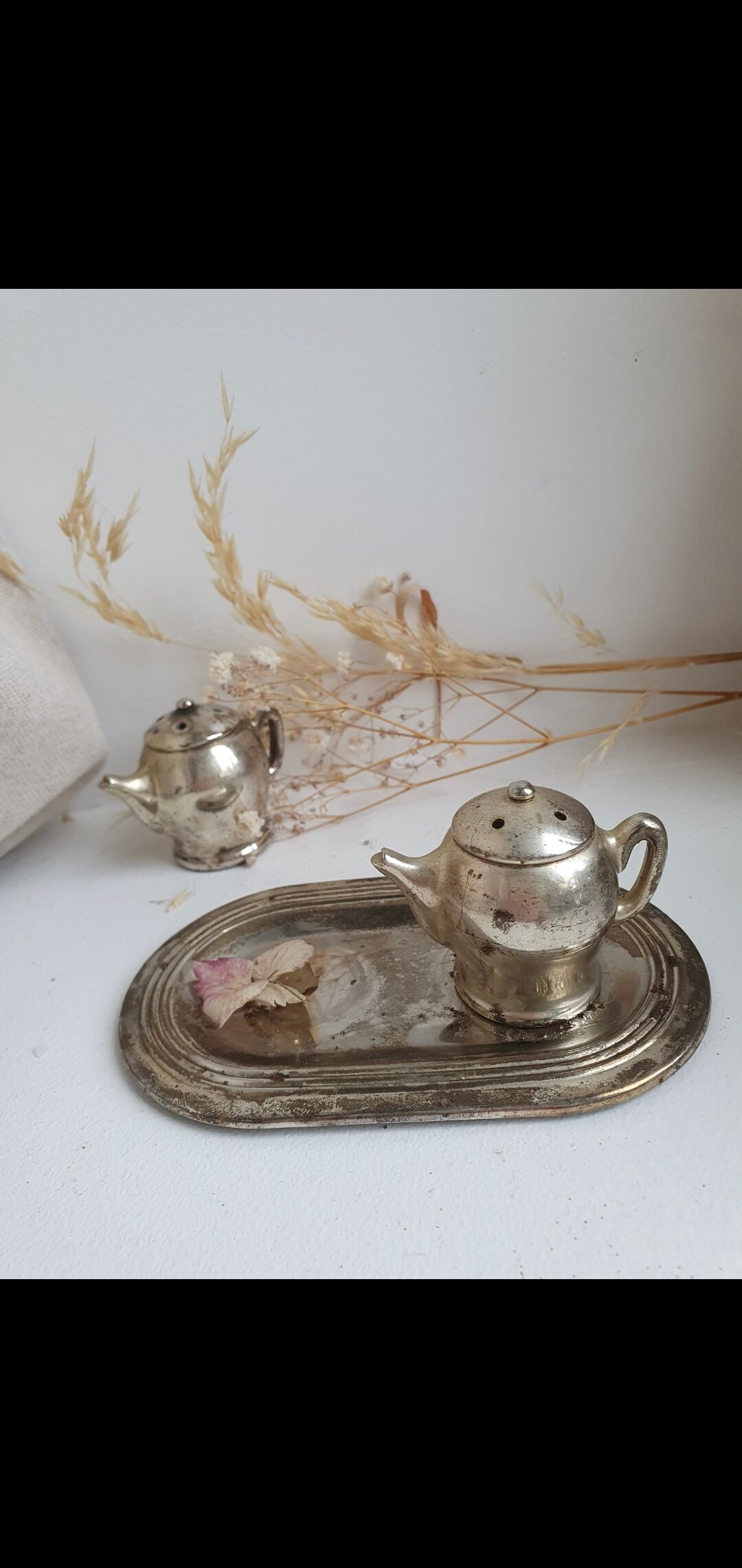 Ensemble trois pièces salière et poivrière  théières miniatures