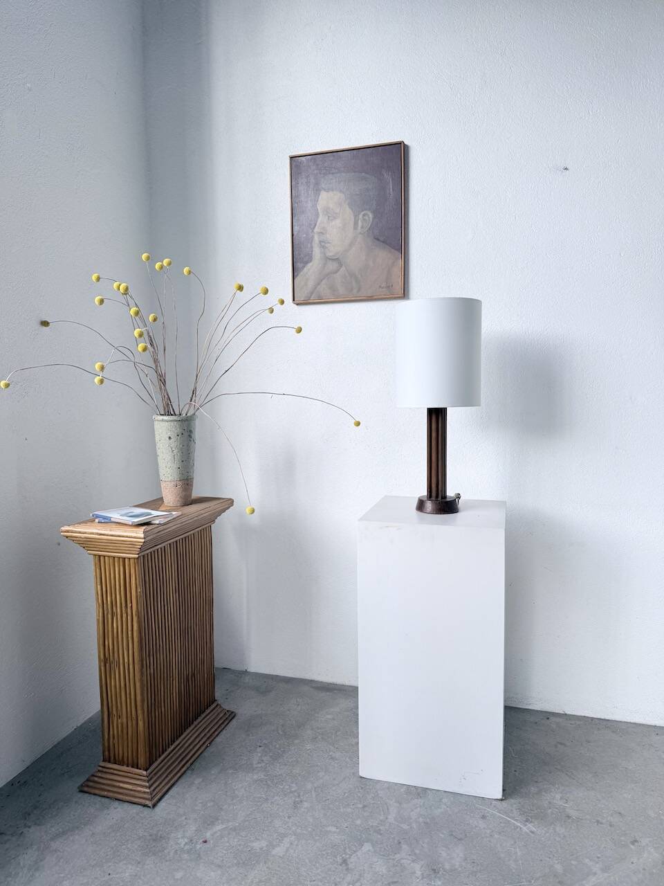 1940s Art Deco oak desk lamp