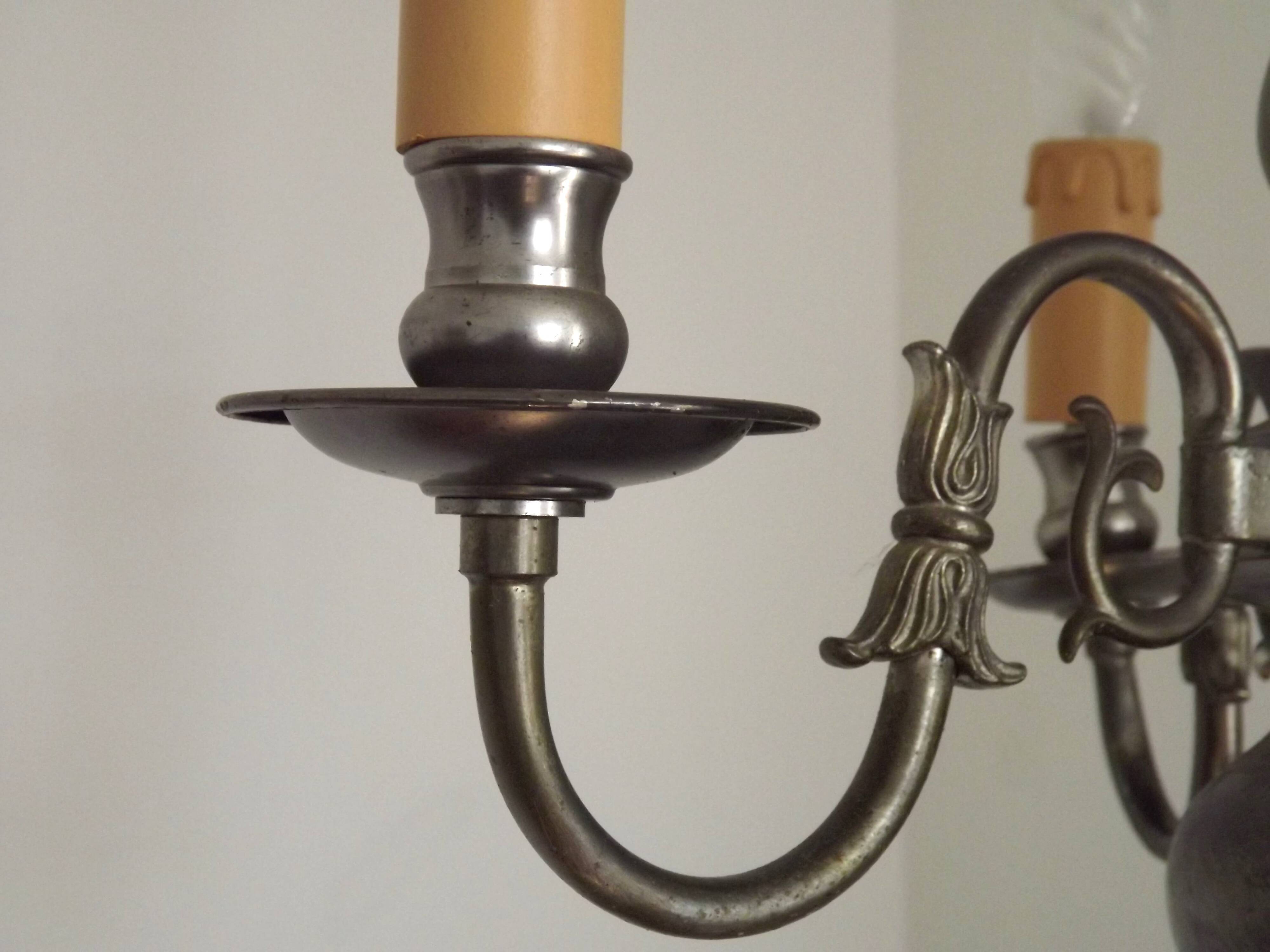 Italian Vintage Silver Brushed Metal 3 Light Flemish Style Chandelier
