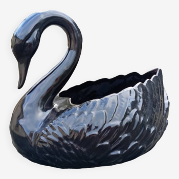 Cache-pot/vide poche faience cygne noir/black Swan, vintage