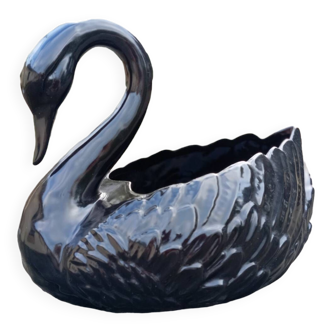 Cache-pot/vide poche faience cygne noir/black Swan, vintage