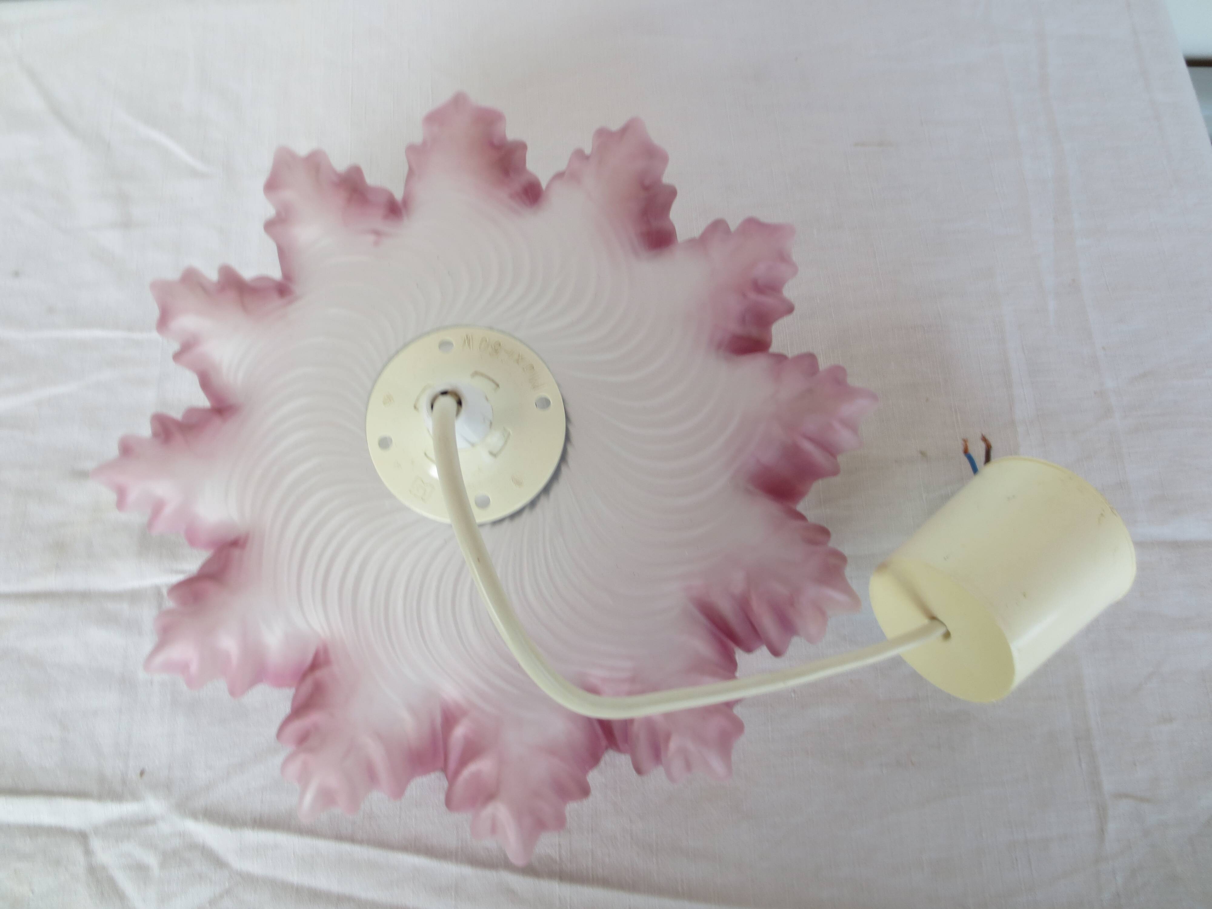 suspension with opaline pink-lilac lampshade