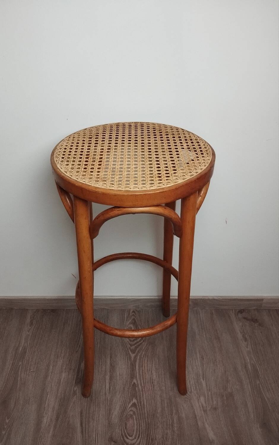 High stool with cane seat