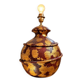 Pied de lampe en céramique décorée d'or par Hubert Olivier, France années 1970