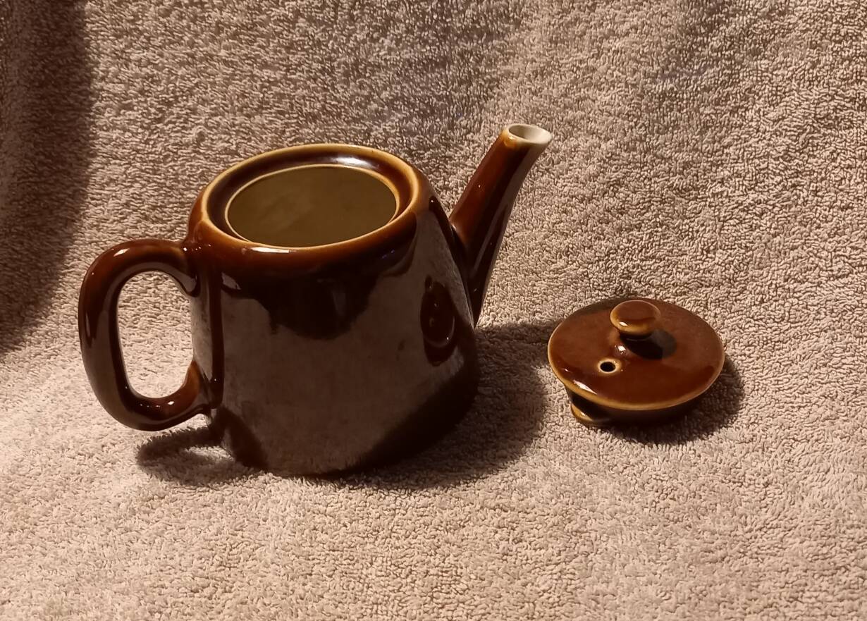 1960s vintage chocolate brown glazed ceramic teapot