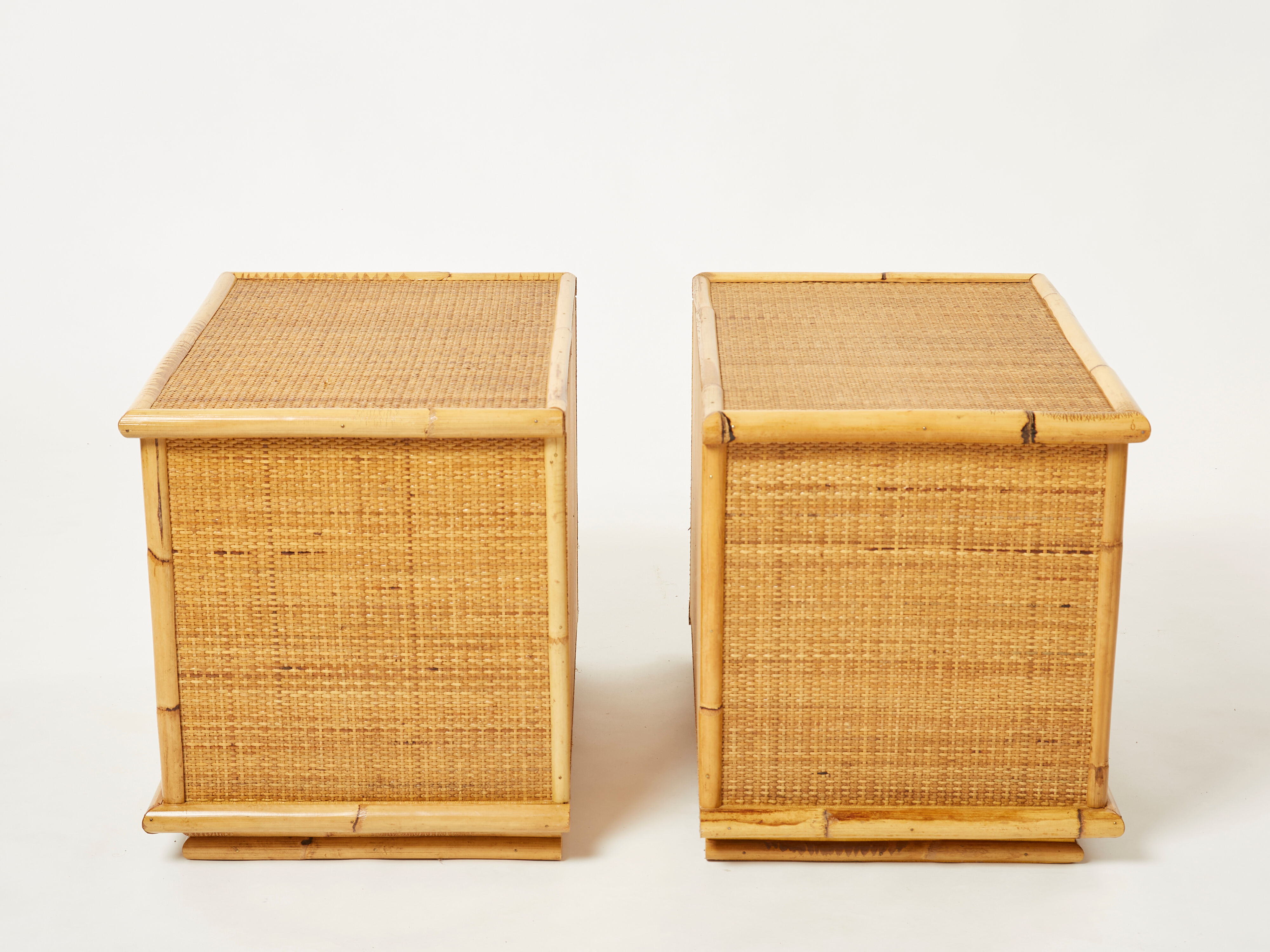 Pair of Italian bedside tables Dal Vera bamboo rattan brass 1970